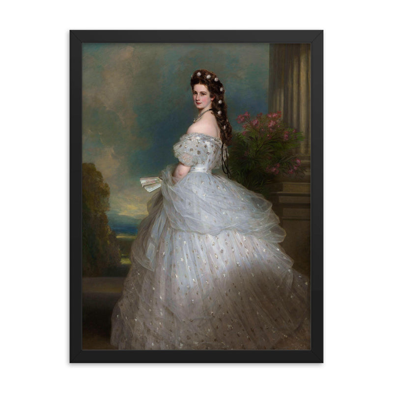 Portrait of Empress Elisabeth of Austria by Franz Xaver Winterhalter framed print on a plain backdrop in size 18