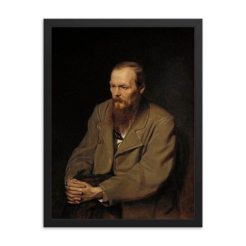 Portrait of Fyodor Dostoevsky by Vasili Perov framed print on a plain backdrop in size 18
