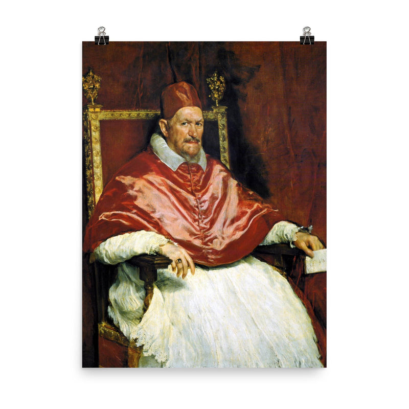 Portrait of Innocent X by Diego Velazquez poster on a plain backdrop in size 8