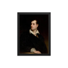 Portrait of Lord Byron by Thomas Phillips, 1813 framed print on a plain backdrop in size 12"x16".