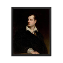 Portrait of Lord Byron by Thomas Phillips, 1813 framed print on a plain backdrop in size 16"x20".