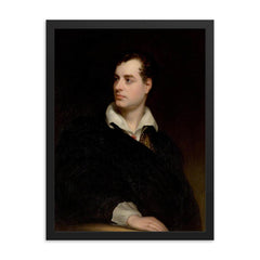 Portrait of Lord Byron by Thomas Phillips, 1813 framed print on a plain backdrop in size 18"x24".