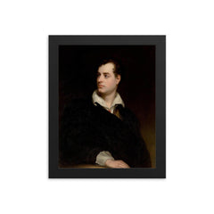 Portrait of Lord Byron by Thomas Phillips, 1813 framed print on a plain backdrop in size 8"x10".