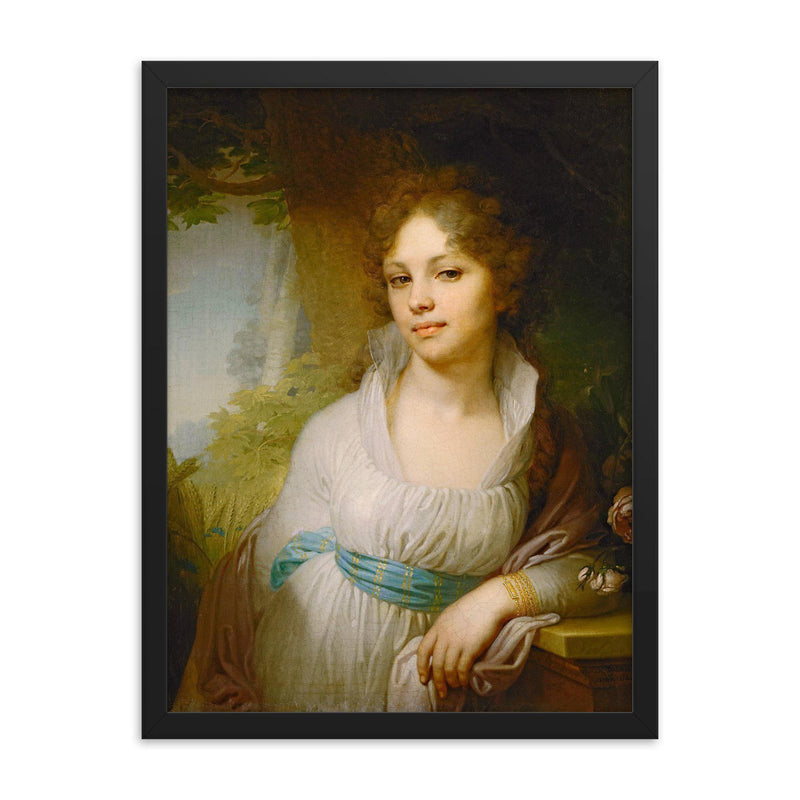Portrait of M.I. Lopukhina by Vladimir Borovikovsky, 1797 framed print on a plain backdrop in size 18