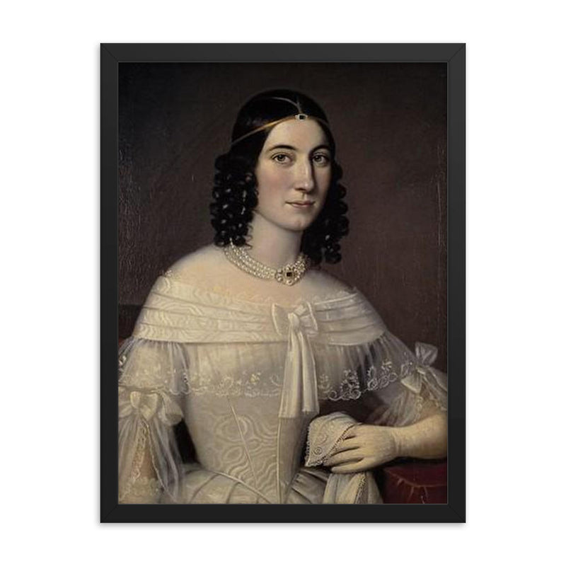 Portrait of Margaretha Etholén by Johan Erik Lindh, 1839 framed print on a plain backdrop in size 18