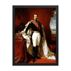Portrait of Napoléon III by Franz Xaver Winterhalter, 1855 framed print on a plain backdrop in size 18"x24".