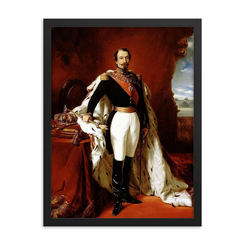 Portrait of Napoléon III by Franz Xaver Winterhalter, 1855 framed print on a plain backdrop in size 18