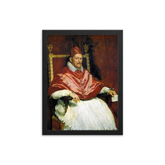 Portrait of Pope Innocent X by Diego Velázquez framed print on a plain backdrop in size 12"x16".