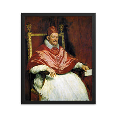Portrait of Pope Innocent X by Diego Velázquez framed print on a plain backdrop in size 16"x20".