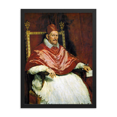 Portrait of Pope Innocent X by Diego Velázquez framed print on a plain backdrop in size 18"x24".