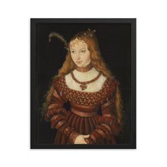 Portrait of Princess Sibylle of Cleve by Lucas Cranach the Elder framed print on a plain backdrop in size 16"x20".