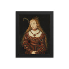 Portrait of Princess Sibylle of Cleve by Lucas Cranach the Elder framed print on a plain backdrop in size 8"x10".