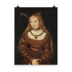 Portrait of Princess Sibylle of Cleve by Lucas Cranach the Elder poster on a plain backdrop in size 8"x10".