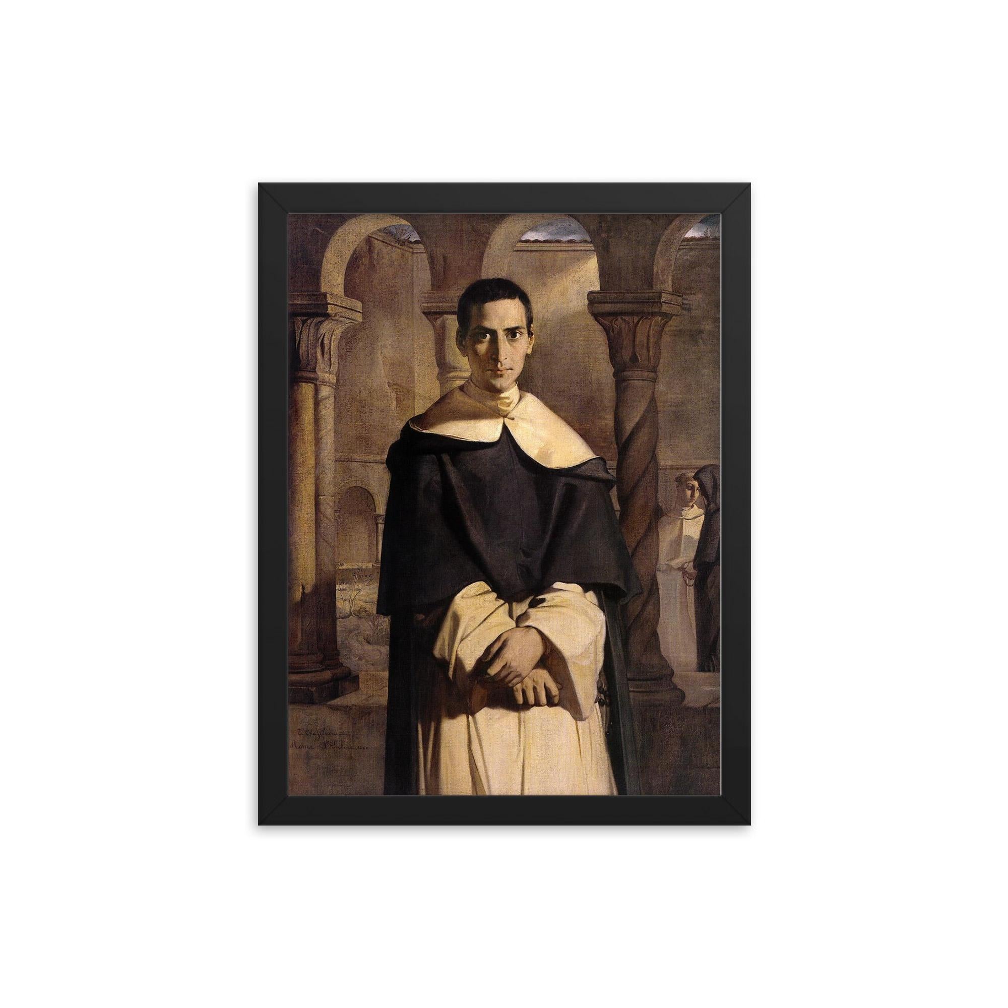 Portrait of Reverend Father Jean-Baptiste Henri-Dominique Lacordaire by Théodore Chassériau, 1840 framed print on a plain backdrop in size 12"x16".