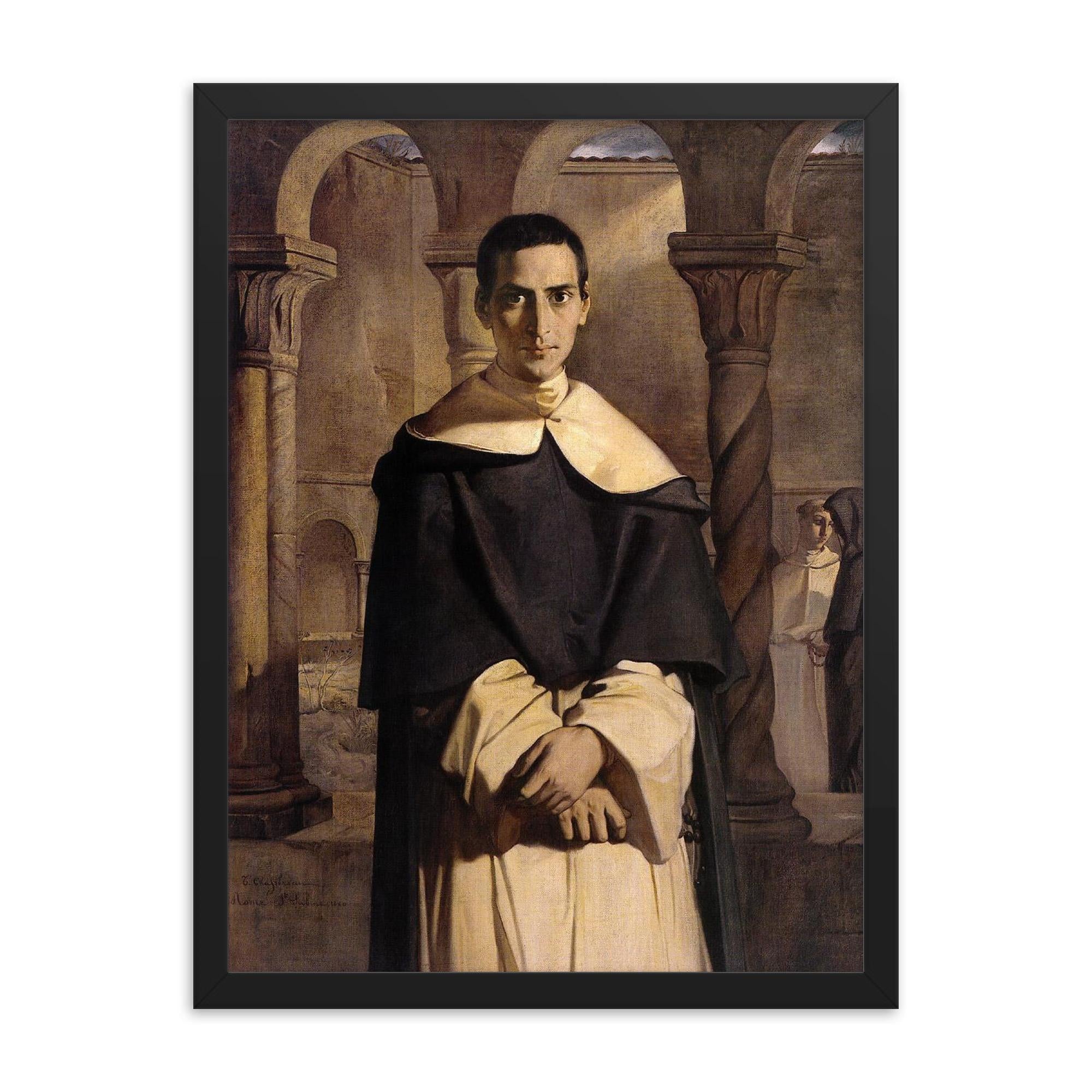 Portrait of Reverend Father Jean-Baptiste Henri-Dominique Lacordaire by Théodore Chassériau, 1840 framed print on a plain backdrop in size 18"x24".