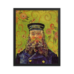 Portrait of the Postman Joseph Roulin by Vincent van Gogh, 1889 framed print on a plain backdrop in size 16"x20".