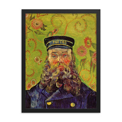 Portrait of the Postman Joseph Roulin by Vincent van Gogh, 1889 framed print on a plain backdrop in size 18"x24".