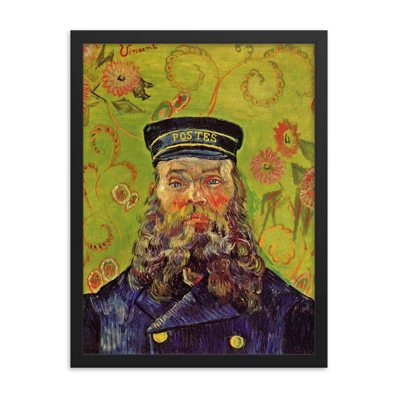 Portrait of the Postman Joseph Roulin by Vincent van Gogh, 1889 framed print on a plain backdrop in size 18