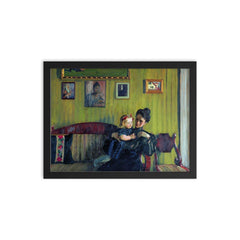 Portrait of Y.E. Kustodieva with Daughter Irina by Boris Kustodiev framed print on a plain backdrop in size 12"x16".