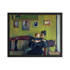 Portrait of Y.E. Kustodieva with Daughter Irina by Boris Kustodiev framed print on a plain backdrop in size 16"x20".