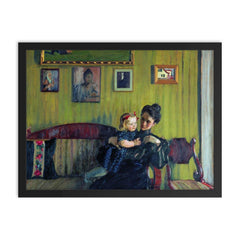 Portrait of Y.E. Kustodieva with Daughter Irina by Boris Kustodiev framed print on a plain backdrop in size 18"x24".