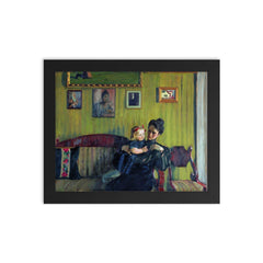 Portrait of Y.E. Kustodieva with Daughter Irina by Boris Kustodiev framed print on a plain backdrop in size 8"x10".