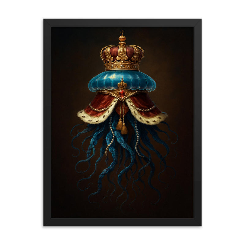Portuguese man o' war like floating imperial regalia framed print on a plain backdrop in size 18