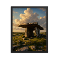 Poulnabrone Dolmen Ireland framed print on a plain backdrop in size 16"x20".