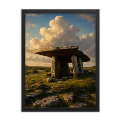 Poulnabrone Dolmen Ireland framed print on a plain backdrop in size 18"x24".
