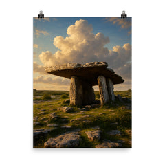 Poulnabrone Dolmen Ireland poster on a plain backdrop in size 8"x10".