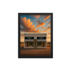 Prada Marfa Texas USA framed print on a plain backdrop in size 12"x16".