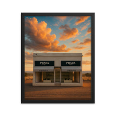 Prada Marfa Texas USA framed print on a plain backdrop in size 16"x20".