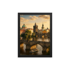 Prague city framed print on a plain backdrop in size 12"x16".
