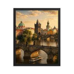 Prague city framed print on a plain backdrop in size 16"x20".