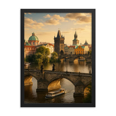 Prague city framed print on a plain backdrop in size 18"x24".