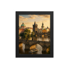 Prague city framed print on a plain backdrop in size 8"x10".