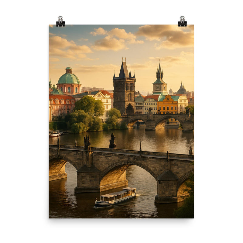 Prague city poster on a plain backdrop in size 8