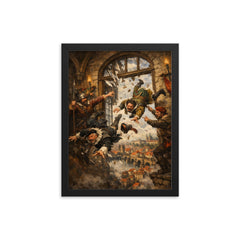 Prague defenders hurling imperial envoys from window framed print on a plain backdrop in size 12"x16".