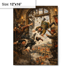 Prague defenders hurling imperial envoys from window metal print on a plain backdrop in size 12"x16".