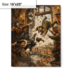 Prague defenders hurling imperial envoys from window metal print on a plain backdrop in size 16"x20".