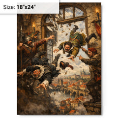 Prague defenders hurling imperial envoys from window metal print on a plain backdrop in size 18"x24".