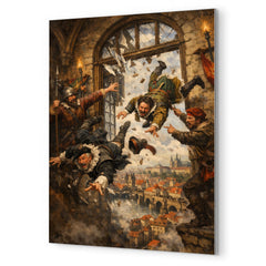 Prague defenders hurling imperial envoys from window metal print mockup