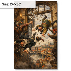 Prague defenders hurling imperial envoys from window metal print on a plain backdrop in size 24"x36".