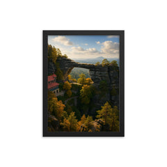 Pravcicka brana Bohemian Switzerland Czech Republic framed print on a plain backdrop in size 12"x16".