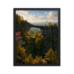 Pravcicka brana Bohemian Switzerland Czech Republic framed print on a plain backdrop in size 16"x20".