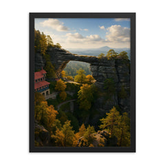 Pravcicka brana Bohemian Switzerland Czech Republic framed print on a plain backdrop in size 18"x24".