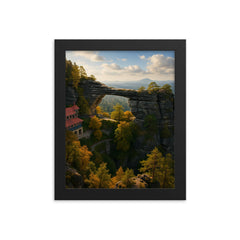 Pravcicka brana Bohemian Switzerland Czech Republic framed print on a plain backdrop in size 8"x10".