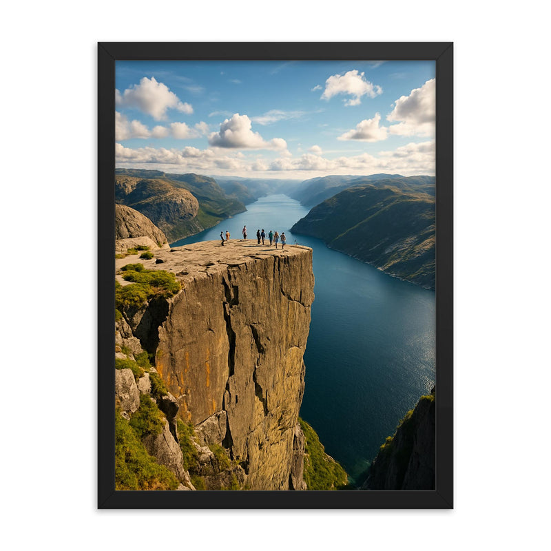 Preikestolen Pulpit Rock Norway framed print on a plain backdrop in size 18