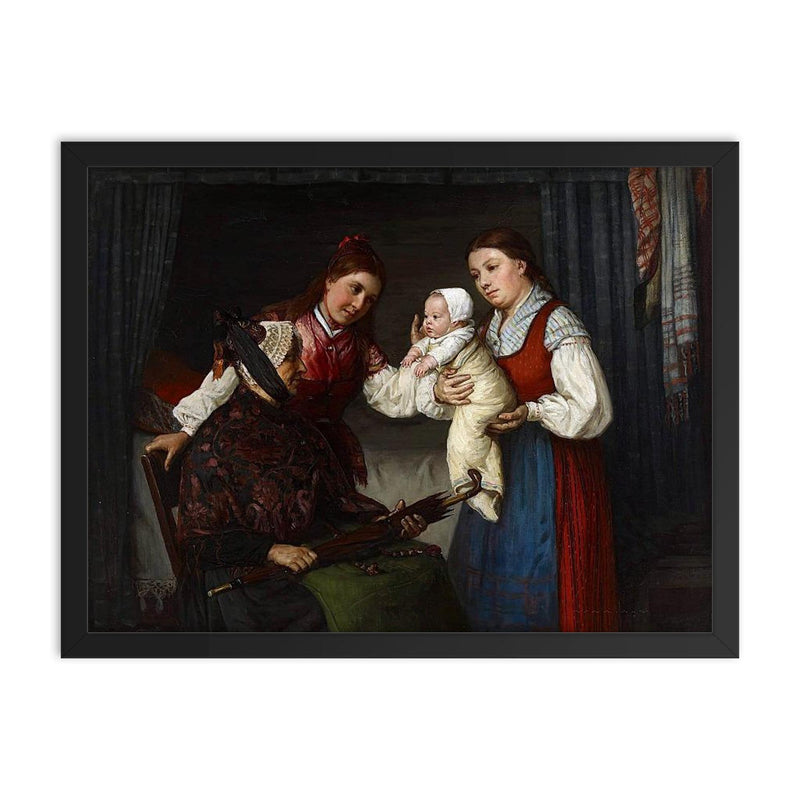 Presenting the Baby by Adolf von Becker framed print on a plain backdrop in size 18