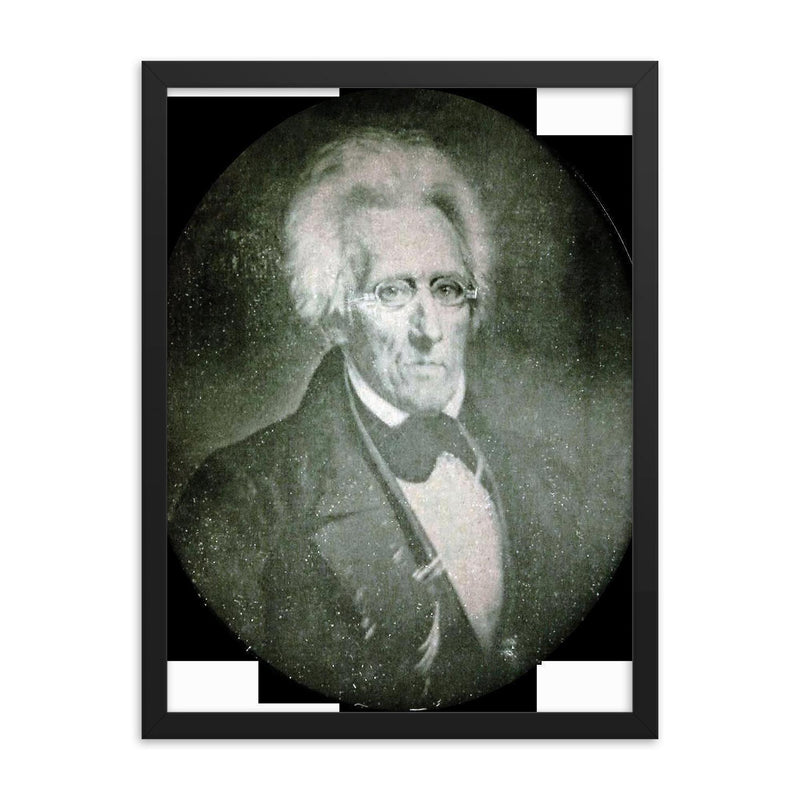 President Andrew Jackson Daguerreotype, Pre-1845 framed print on a plain backdrop in size 18